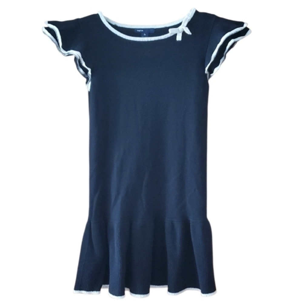 Gap Girls Size‎ XL 12 Black Knit Ruffle Short Sleeve Dress